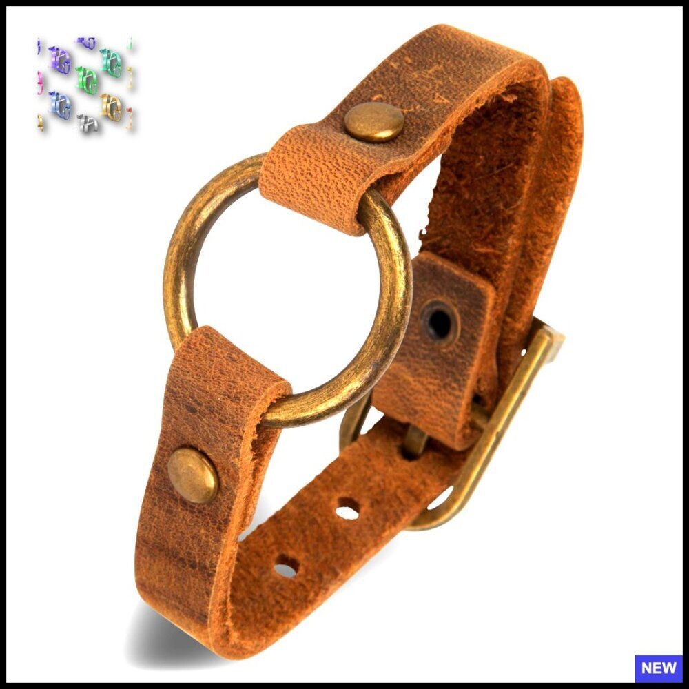 Distressed Leather Wrap Bracelet Adjustable Boho Western Unisex Symbolic Circle